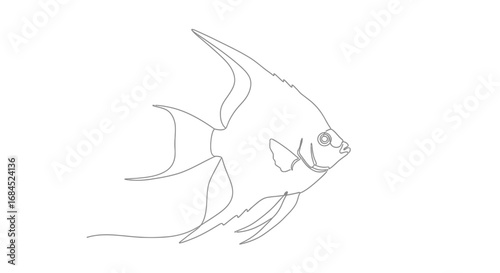 Elegant minimalistic drawing of an angelfish on a crisp white backdrop perfect for graphic design