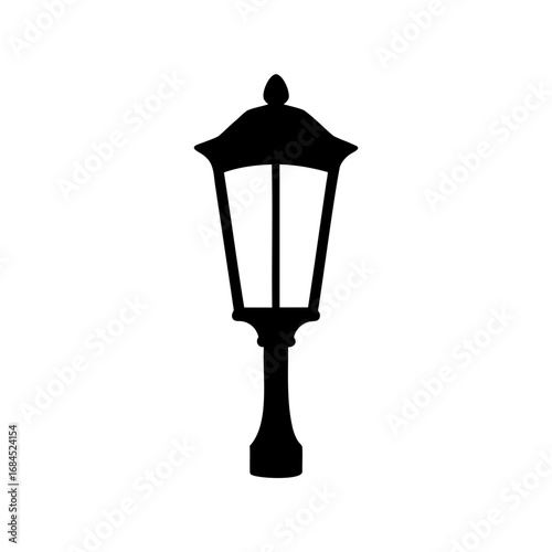 Silhouette of a classic street lamp standing isolated on a white background