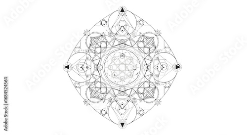 Geometric Composition of Mystical Symbols, A Complex Alchemical Drawing