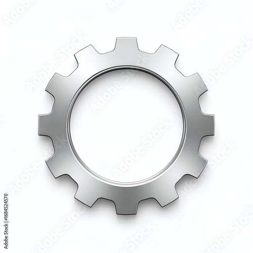 White gear settings icon with glossy reflective circular cog shape isolated on white