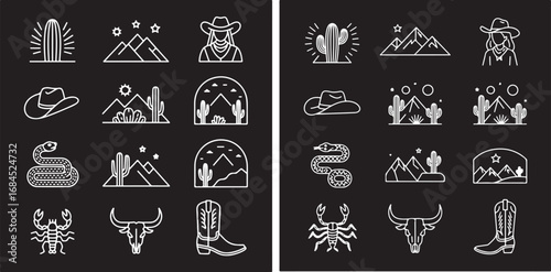 Desert cowboy nature icons cactus mountains
