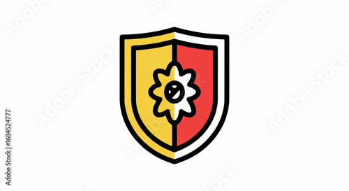 Shield with gear icon representing protection and security.