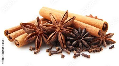 Wallpaper Mural Aromatic star anise pods and cinnamon sticks with whole cloves on a white background Torontodigital.ca