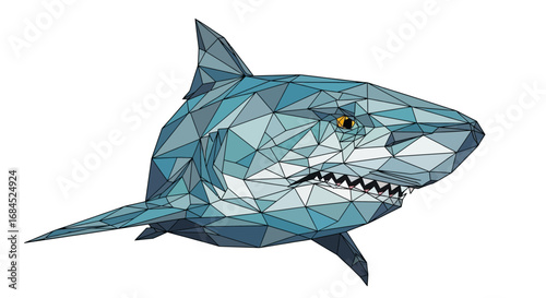 Polygonal shark illustration with geometric shapes in blue and light color tones