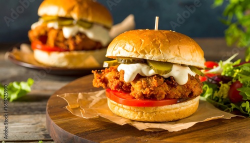 Crispy chicken sandwich with toppings