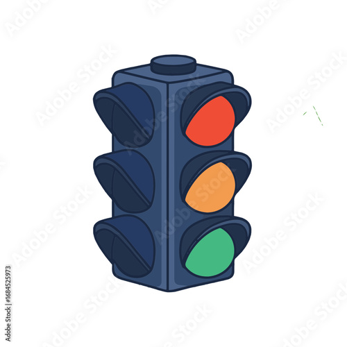 "Cartoon Traffic Light Vector with Red, Yellow, and Green Signals on Transparent Background"