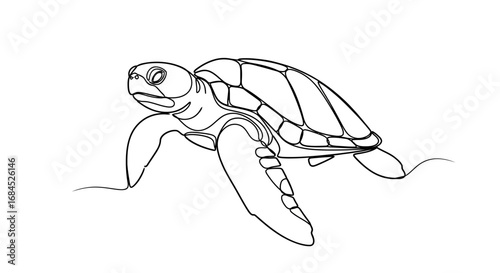 Elegant sea turtle continuous line drawing conveying the grace of ocean life