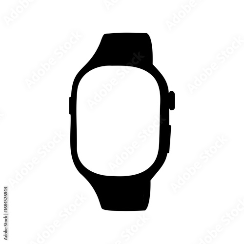 Black silhouette of a modern smartwatch isolated on a white background