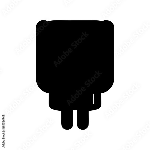 Silhouette of a cartoon character with a rectangular head and stubs for legs