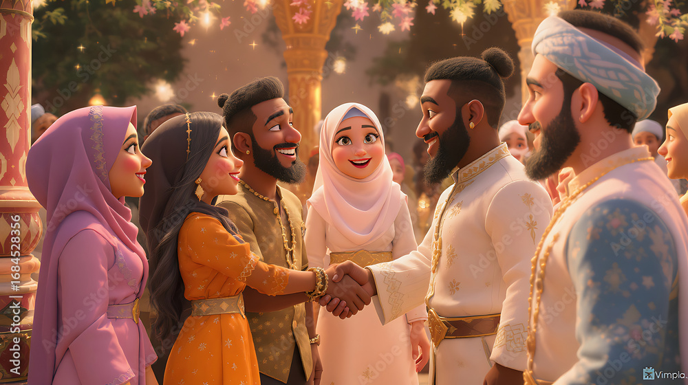 Obraz premium Muslim wedding cartoon greeting ceremony celebration wallpaper images