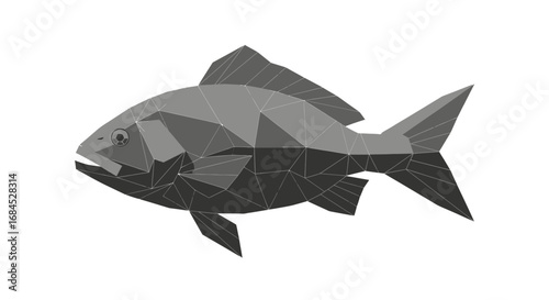 Geometric ocean creature created with polygons, digital artwork in grayscale tones, aquatic life,