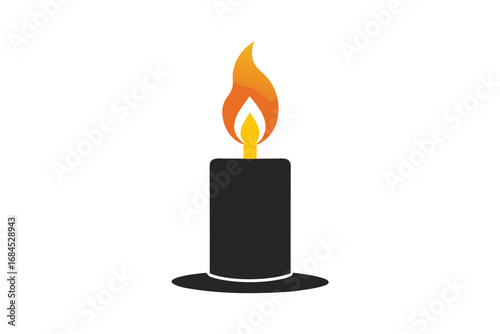 Burning Candle Flame With Simplistic Design on White Background