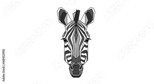 Geometric zebra portrait with bold linear contrasts and grayscale color harmony