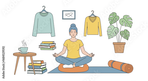 Zenith of inner peace serene meditation in tranquil personal space filled with gentle light