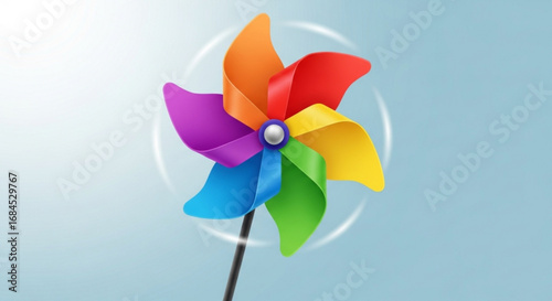 Colorful pinwheel toy illustration for kids wind spinner toy with rainbow color design for summer fun day