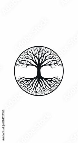 Tree of Life Symbol Black and White Minimalist Design.