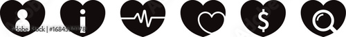 Black heart-shaped logo featuring a heartbeat waveform, a smaller heart inside, all set against a white background. Heart Pulse Icons - Multi Series. Medical Heart icon set, vector illustration