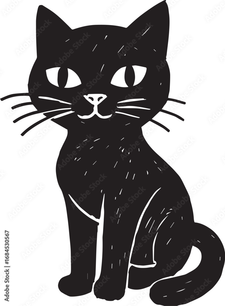 Obraz premium Cat Doodle Black and White Illustration Vector Image Cute Kitten Sketch Line Art Drawing Silhouette