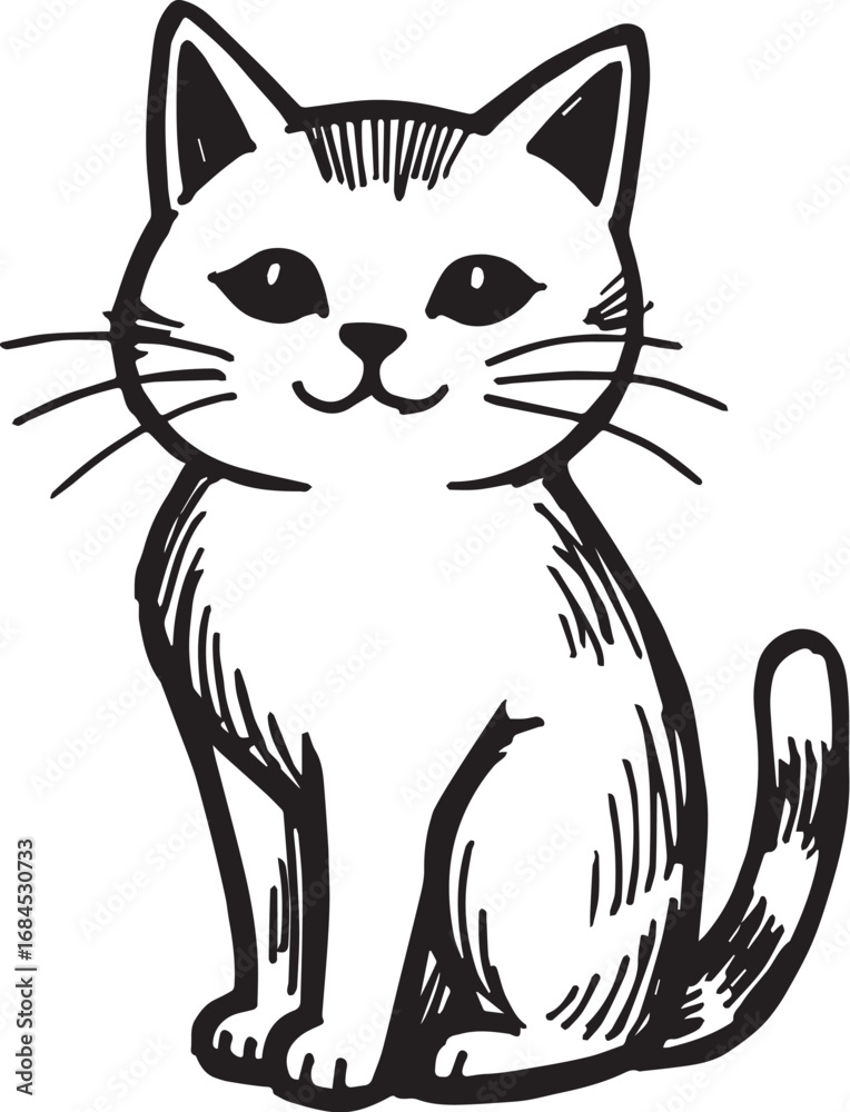 Obraz premium Cat Doodle Black and White Illustration Vector Image Cute Kitten Sketch Line Art Drawing Silhouette