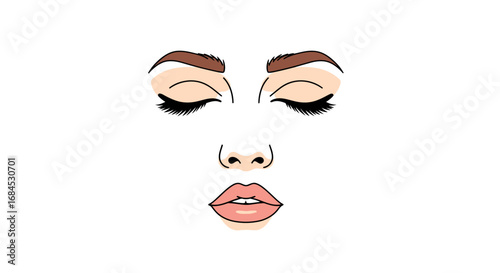 Elegance of minimalist face illustration with closed eyes, accentuated lashes, and soft pout