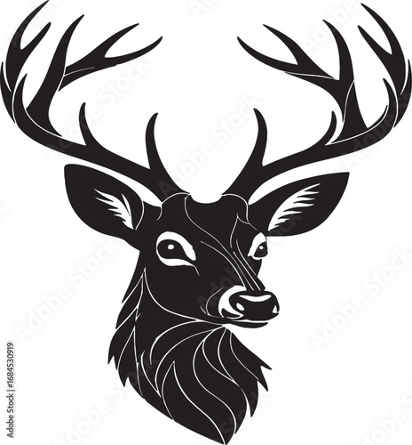 deer head looking gigantic silhouette vector with white background