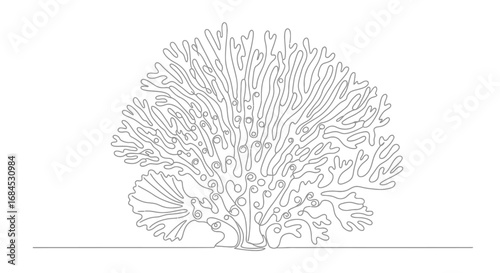 Elegant continuous line drawing of a sea coral structure underwater world life