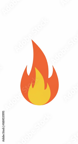 Vibrant Fire Flame Icon on White Background.