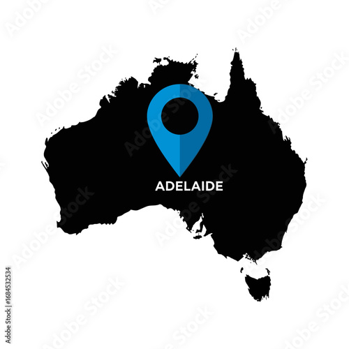 Stylized depiction of australia with adelaide pinpointed for geographic focus and emphasis