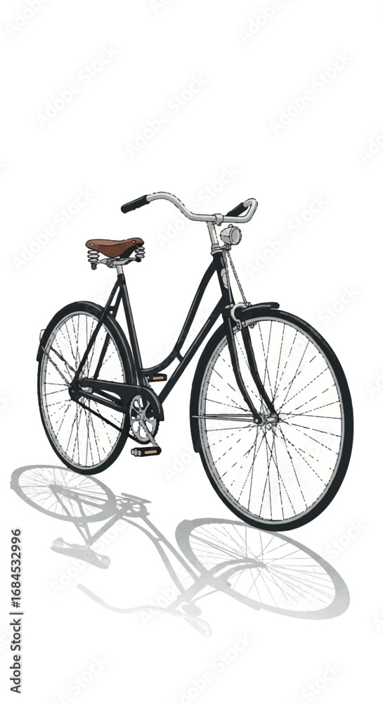 Fototapeta premium Vintage Black Bicycle with Red Seat on White Background.