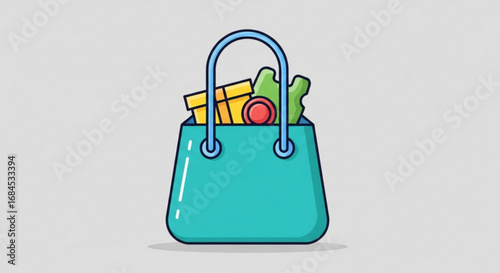 Shopping bag vector illustration with gifts and purchases for retail and online store marketing design