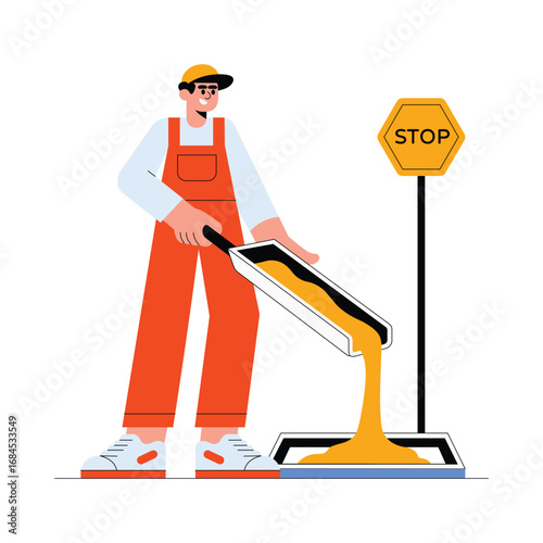 Workers Mixing A Slurry flat Vector Illustration 