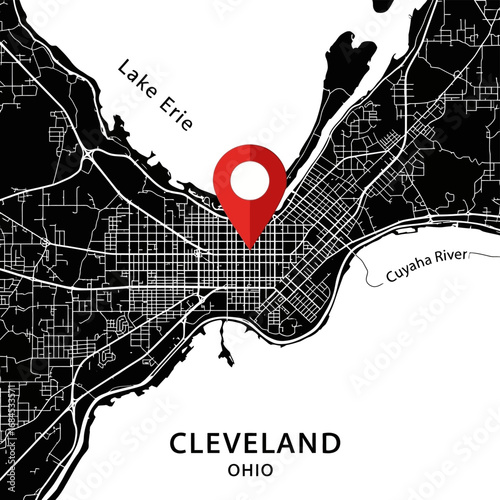 Minimalistic graphical representation of cleveland, ohio with a prominent location indicator