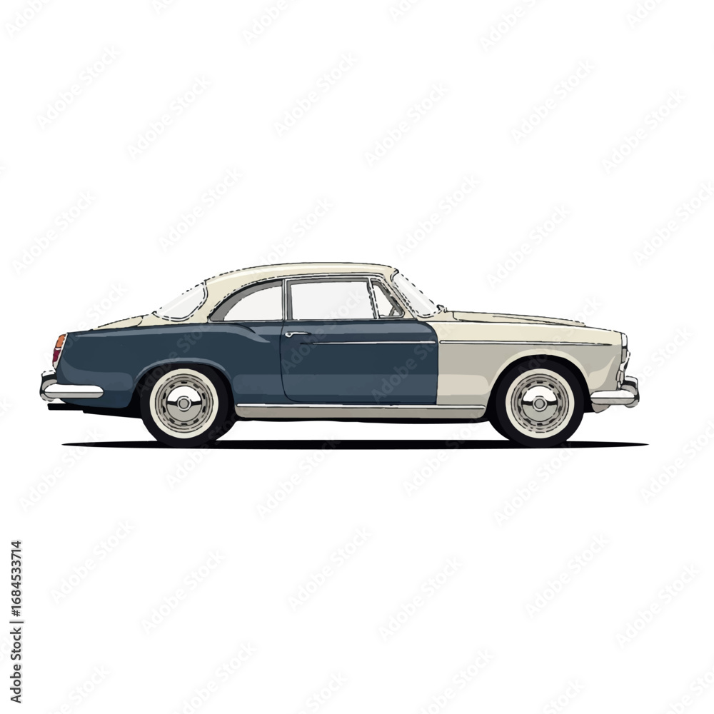 Fototapeta premium Vintage Car Side View Illustration.