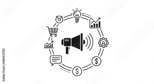 Megaphone marketing strategy business growth and sales promotion advertising concept design vector icon