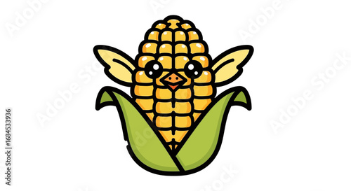Whimsical corn character with avian features blending agriculture and fantasy elements