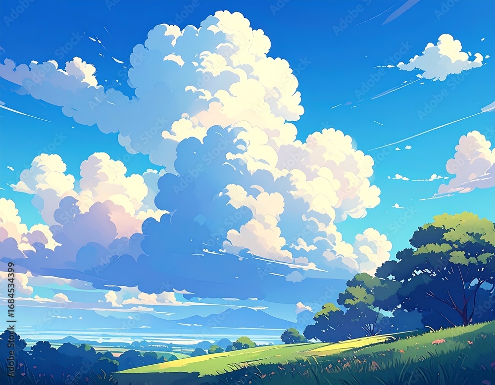 Fototapeta premium Beautiful Daytime Landscape with Fluffy Clouds.