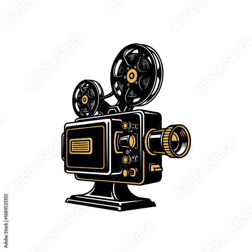 Vintage Movie Camera Illustration.
