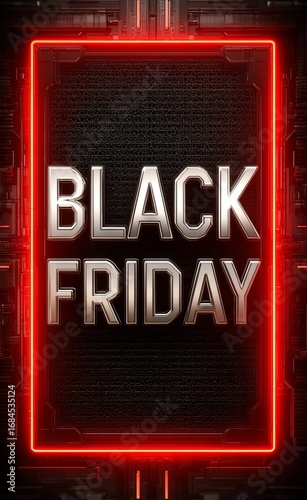 Black friday neon sign glowing on dark textured background