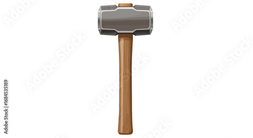 Stylized heavy hammer with sturdy wooden handle on a plain background