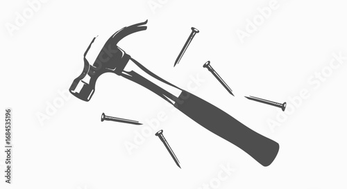 Stylized hammer and nails illustration on bright background