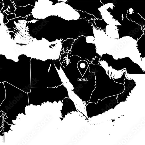 Doha, Qatar location pinpointed on a minimalist Middle East map illustration