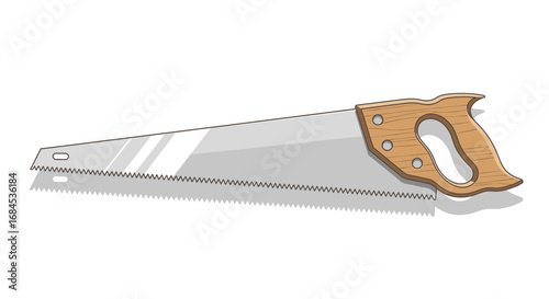 Cartoon hand saw tool with a wooden handle isolated on white background