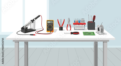 Electronics workstation with tools for engineering project development process