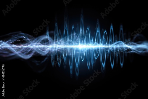 Abstract sound waves, glowing light trails