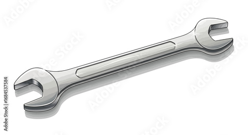 Illustration of a gleaming wrench on white, ready for mechanical tasks