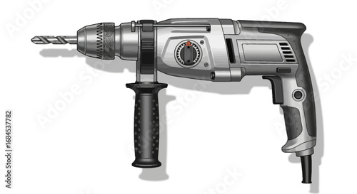 Illustration of a sturdy electric drill on a plain background showcasing craftsmanship