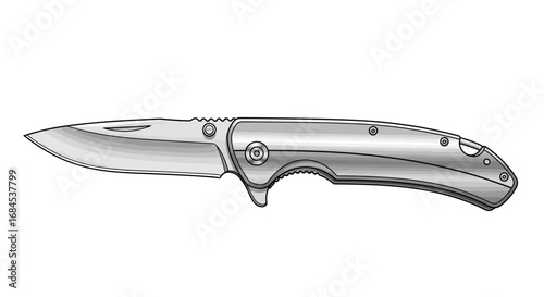 Illustration of foldable pocket knife with metal handle and blade design