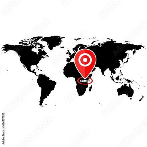 Global Navigation: Sydney spotlight, world map highlighting a specific location