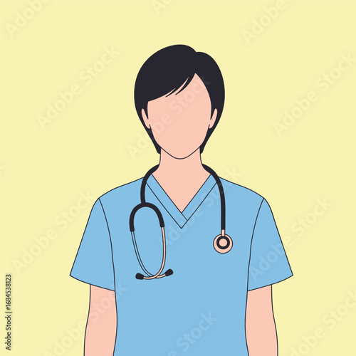 Female nurse or doctor with stethoscope in blue uniform illustration