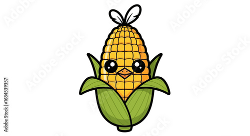 Adorable cartoon corn character with expressive eyes and playful appearance creates charm